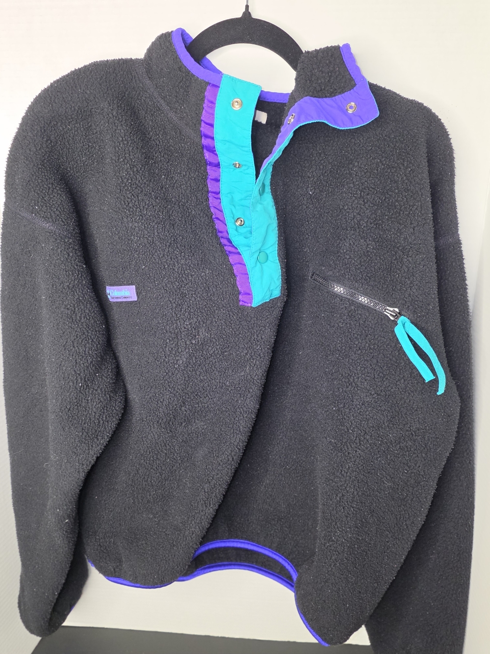 Columbia Black Sherpa Zip Pullover with Teal & Purple Trim
